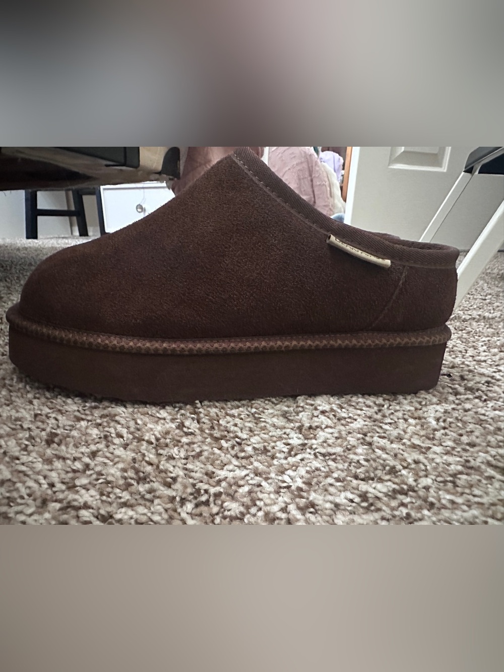 BearPaw Women's Brown Suede Slip-On Clog Slipper